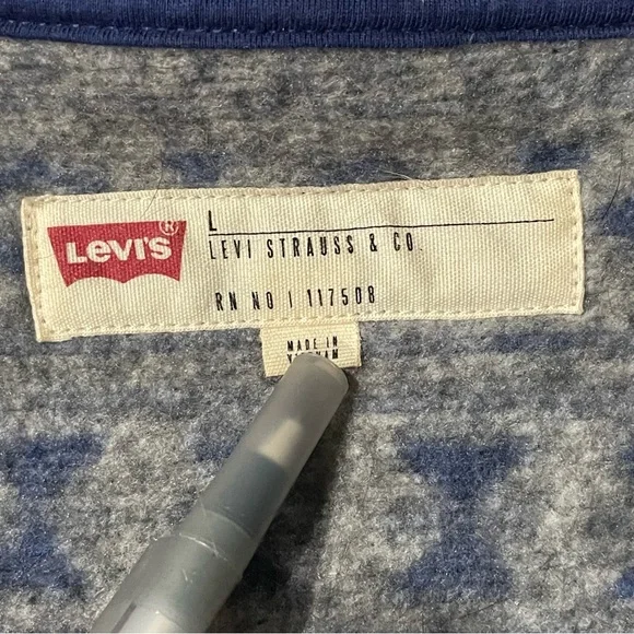 Levi's Fleece Cardigan Shawl Neck Southwest Aztec Geometric Jacket M Grey Blue - Picture 9 of 10